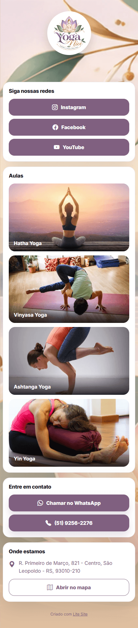 Modelo de Lite Site Yoga